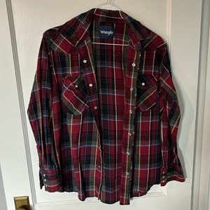 Burgundy flannel snap-front